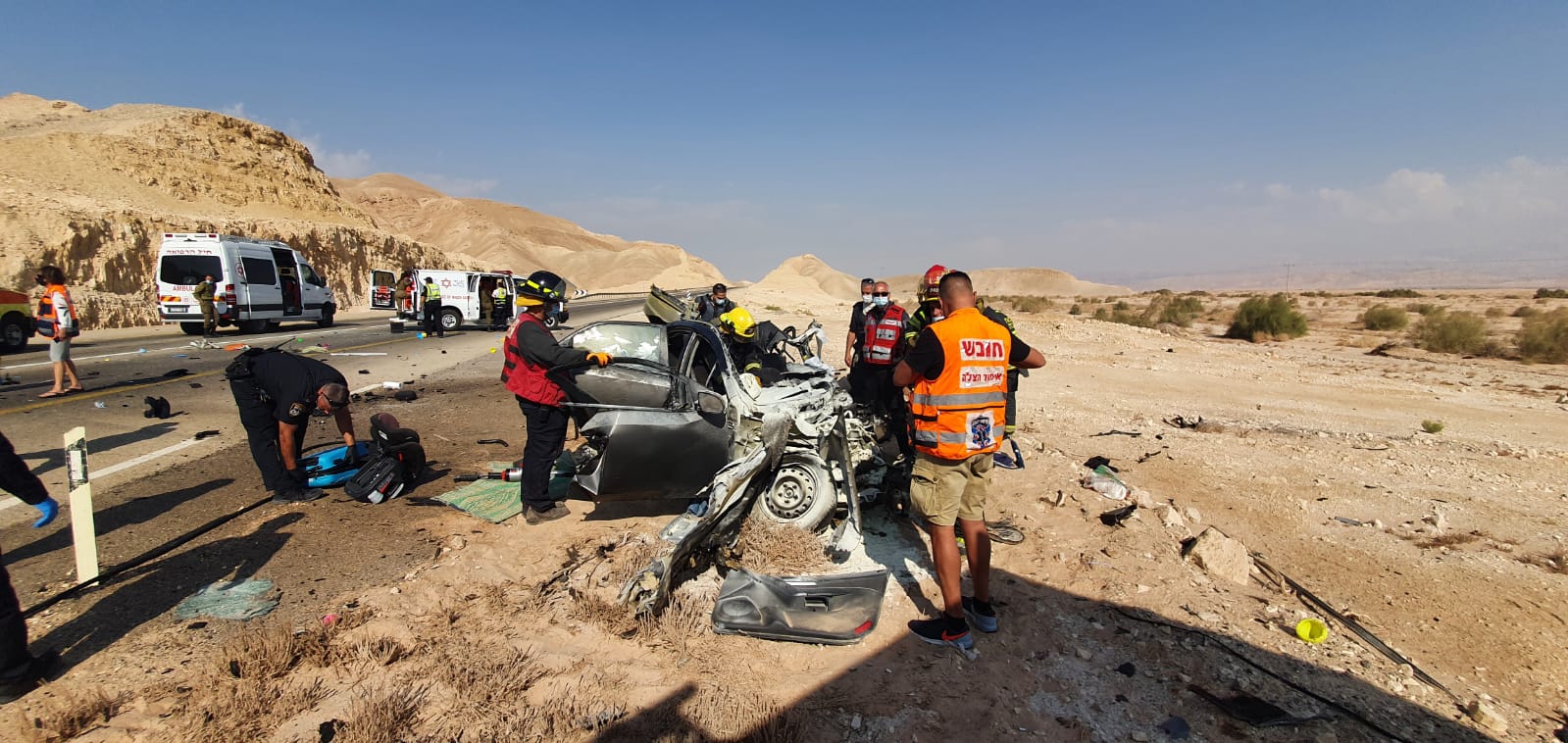 זירת התאונה בכביש 90 (צילום: דוברות איחוד הצלה)